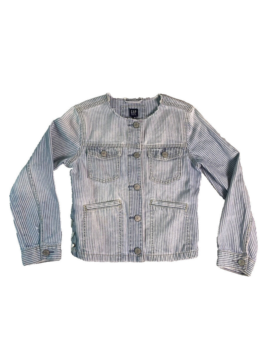 Gap Denim Jacket Girls L Blue Striped Lace Up Back Cotton Utility Western Retro